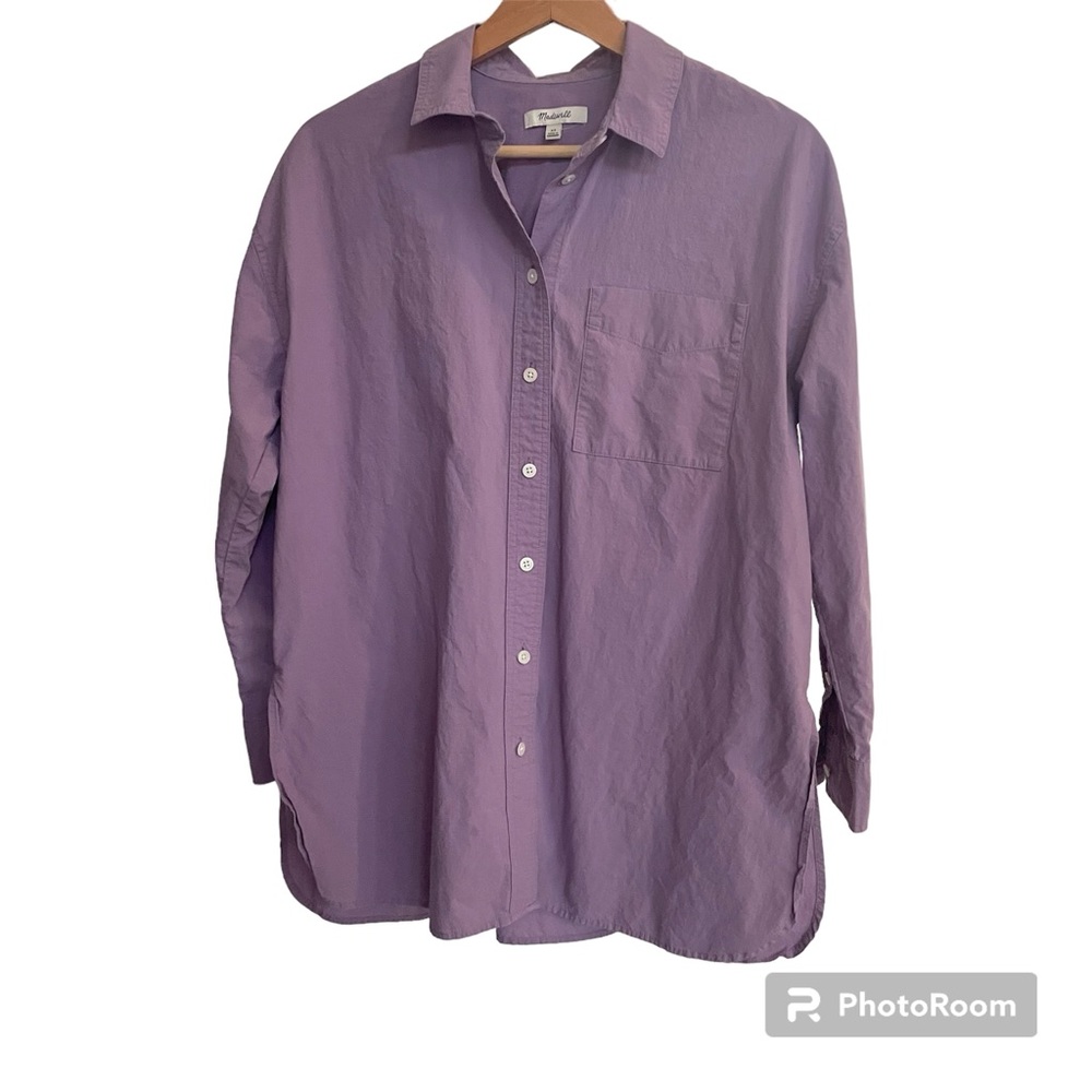 Madewell Poplin Oversized Shirt Button Down Purple Size XS Cotton Long Sleeve